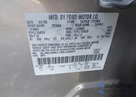 2008 Lincoln Mkx z USA, uszkodzony, nr VIN 2LMDU88C78BJ25607